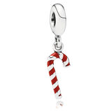 Zuckerstange rot, Charm aus Silber und Emaille